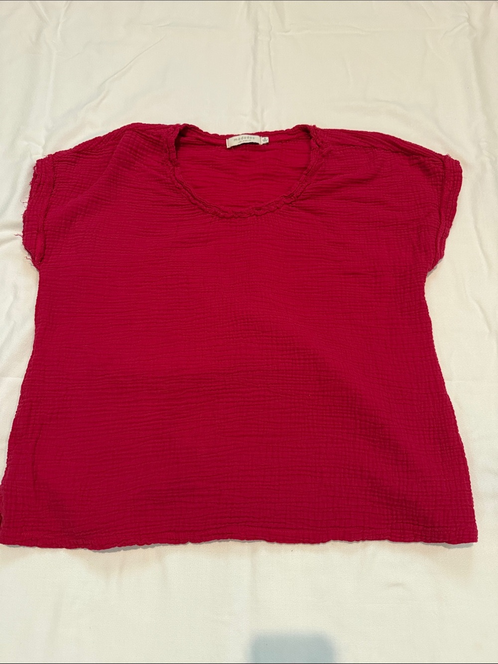 Casual Short-Sleeve Cotton Top in Raspberry Pink